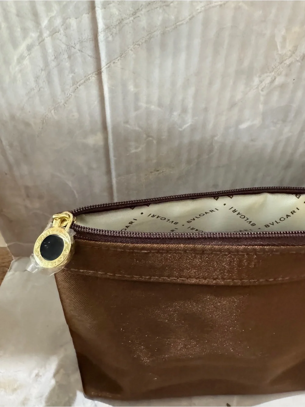 Bvlgart Brown Zip Cosmetic Pouch with Branded Lining Brand New